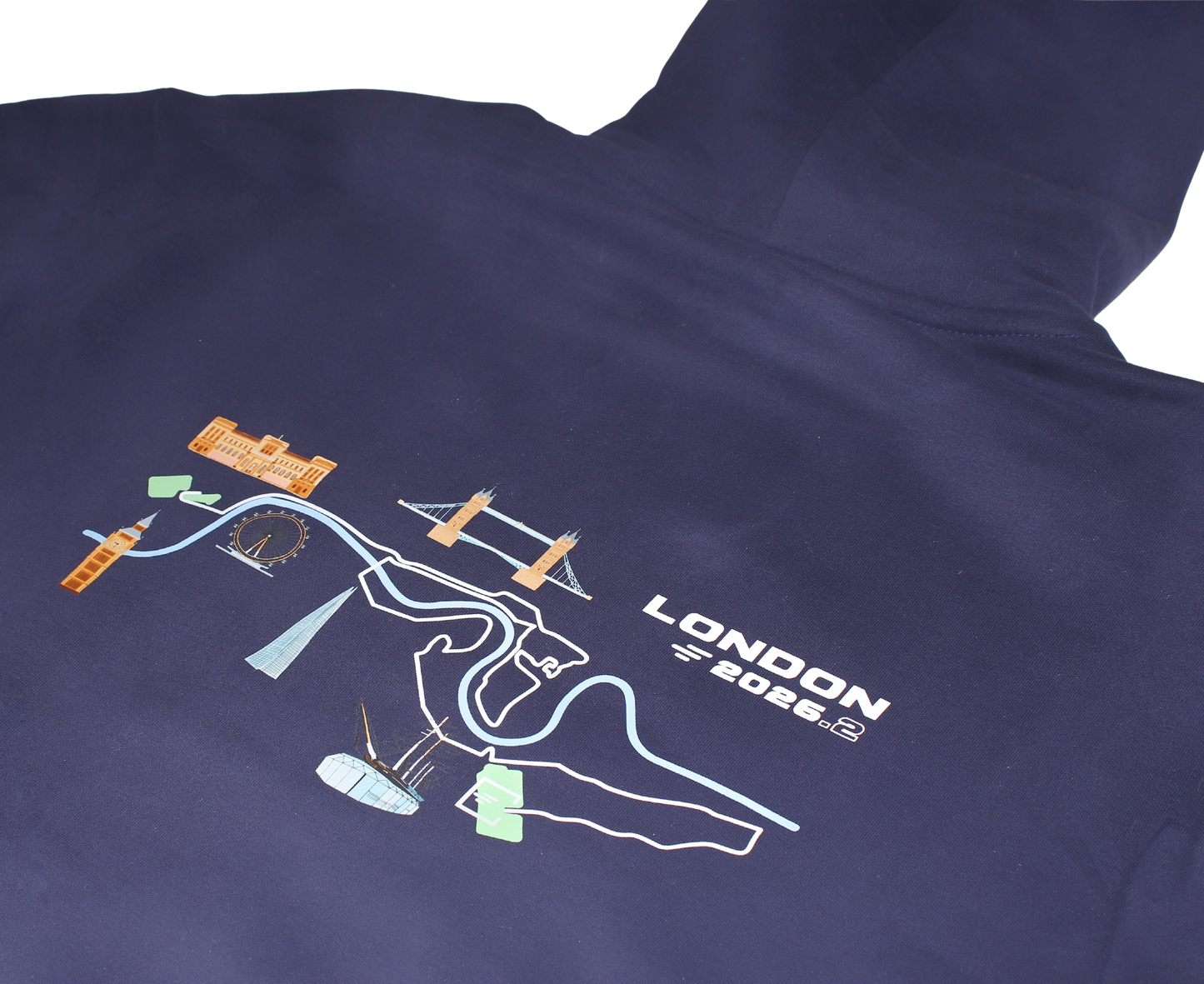 Close-up detail of London Map Hoodie hood and heavyweight cotton side fit