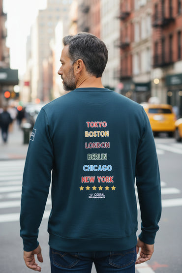 Close-up detail of Six Star Sweatshirt graphic inspired by the six major marathons